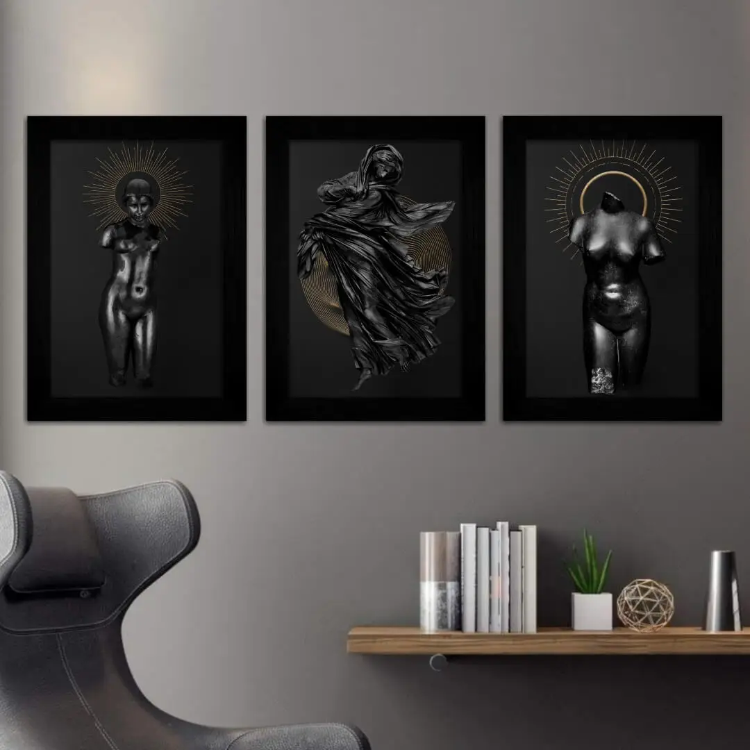 Kit 3 Quadros-Estatuas-Vintage