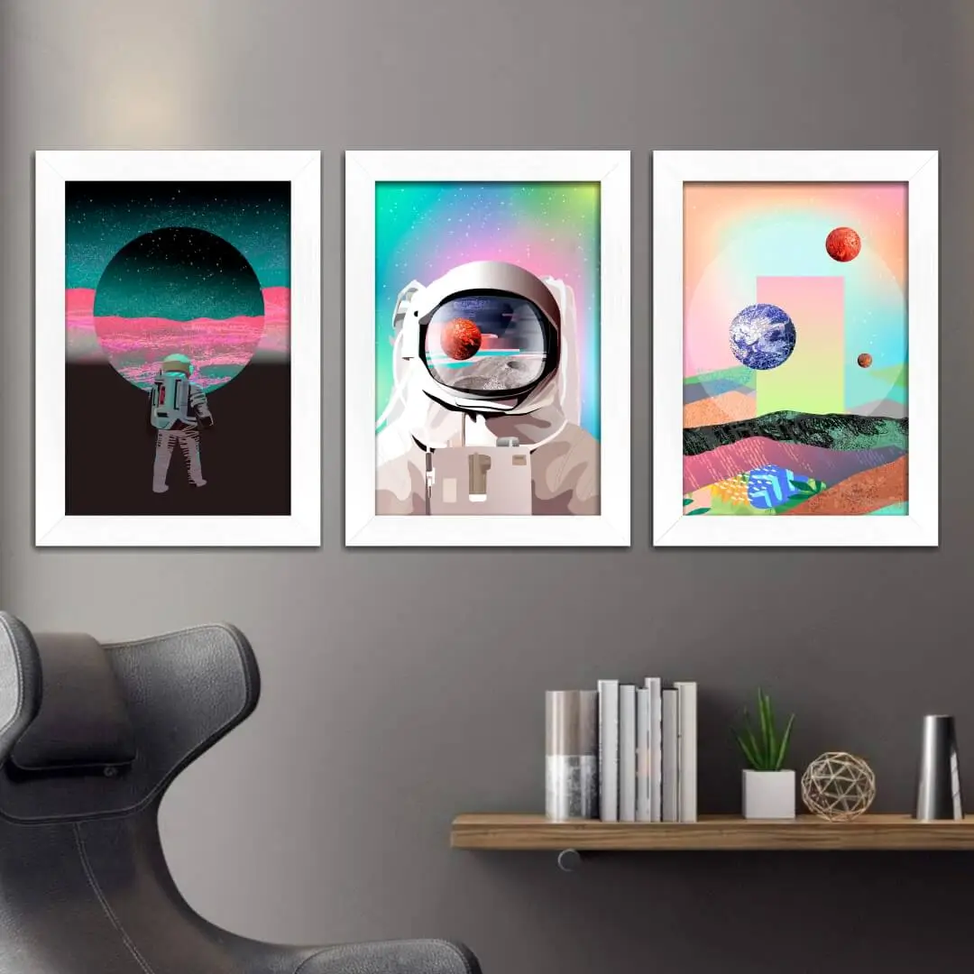 Kit 3 Quadros-Arte-Astronauta - Imagem 2