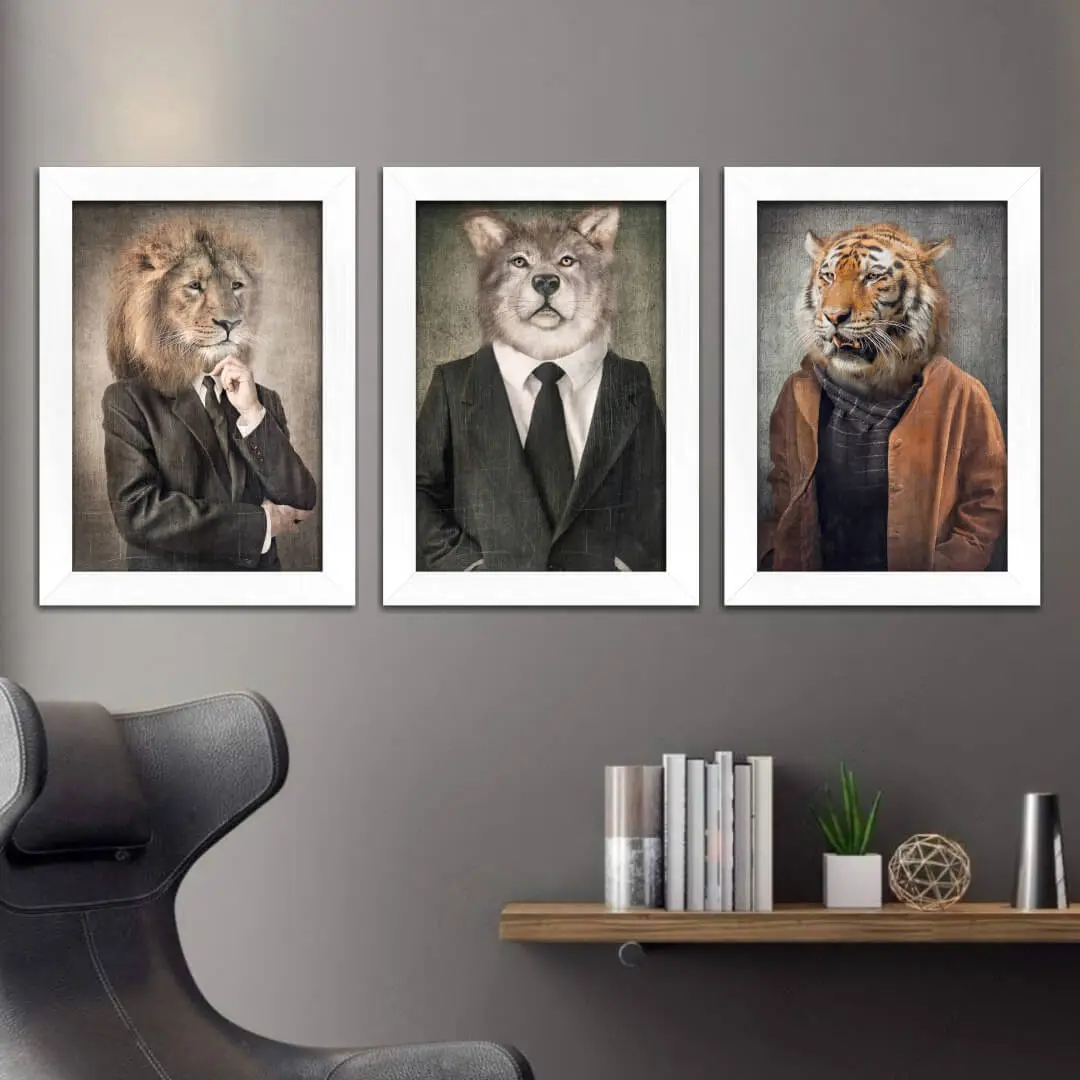 Kit 3 Quadros-Animais-de-roupa - Imagem 2