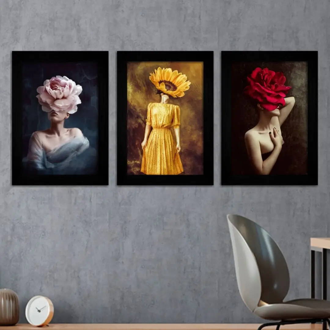 Kit 3 Quadros-Mulheres-Floridas