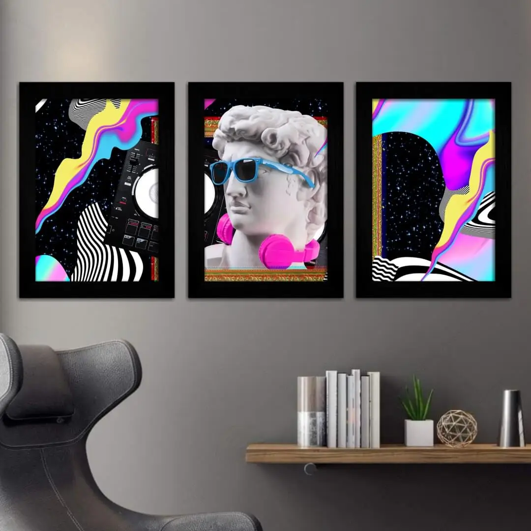 0820 Kit 3 Quadros-Vaporwave-Colorfull