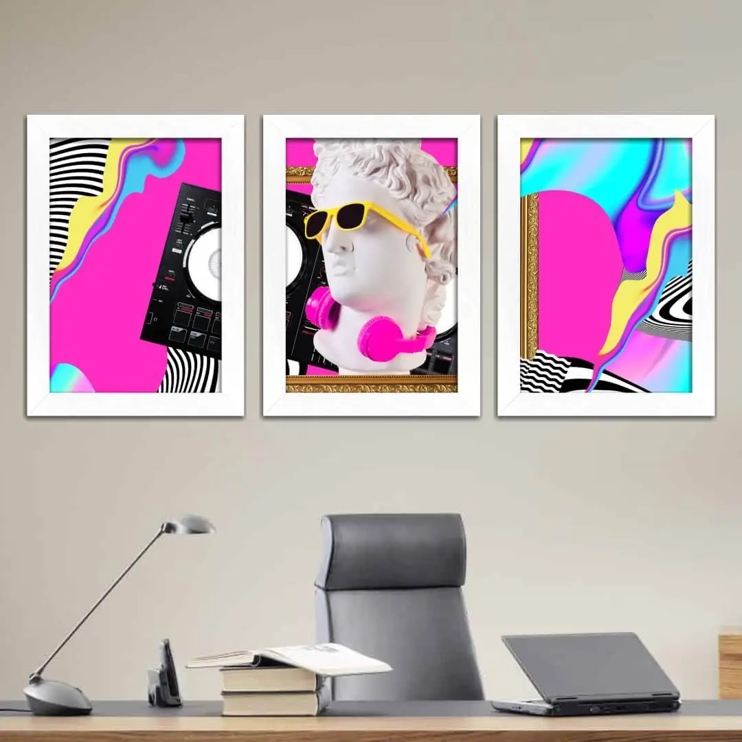 Kit 3 Quadros Vaporwave Azul - Imagem 2