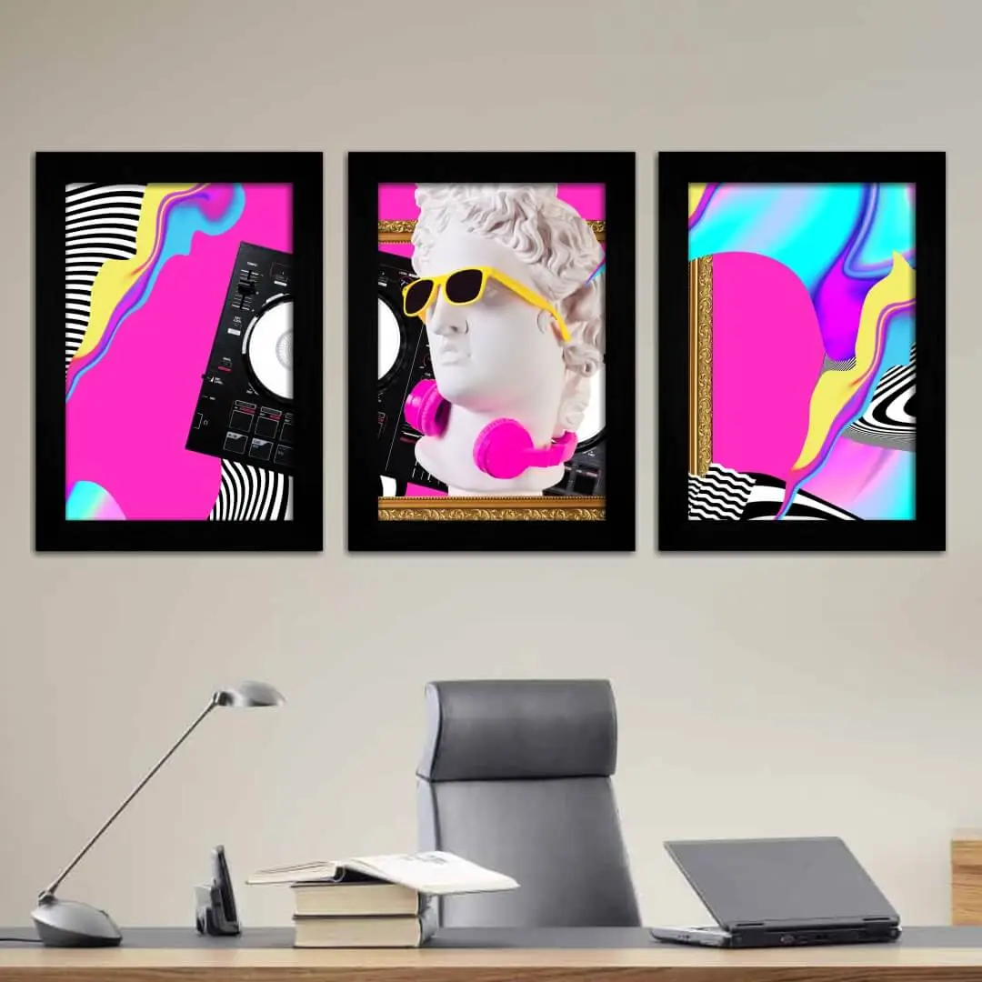 Kit 3 Quadros-Vaporwave-Azul