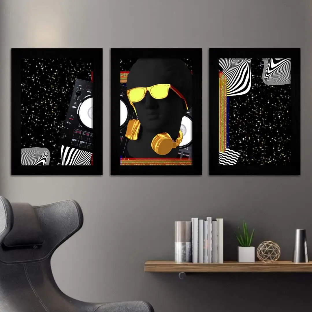Kit 3 Quadros-Vaporwave-Preto