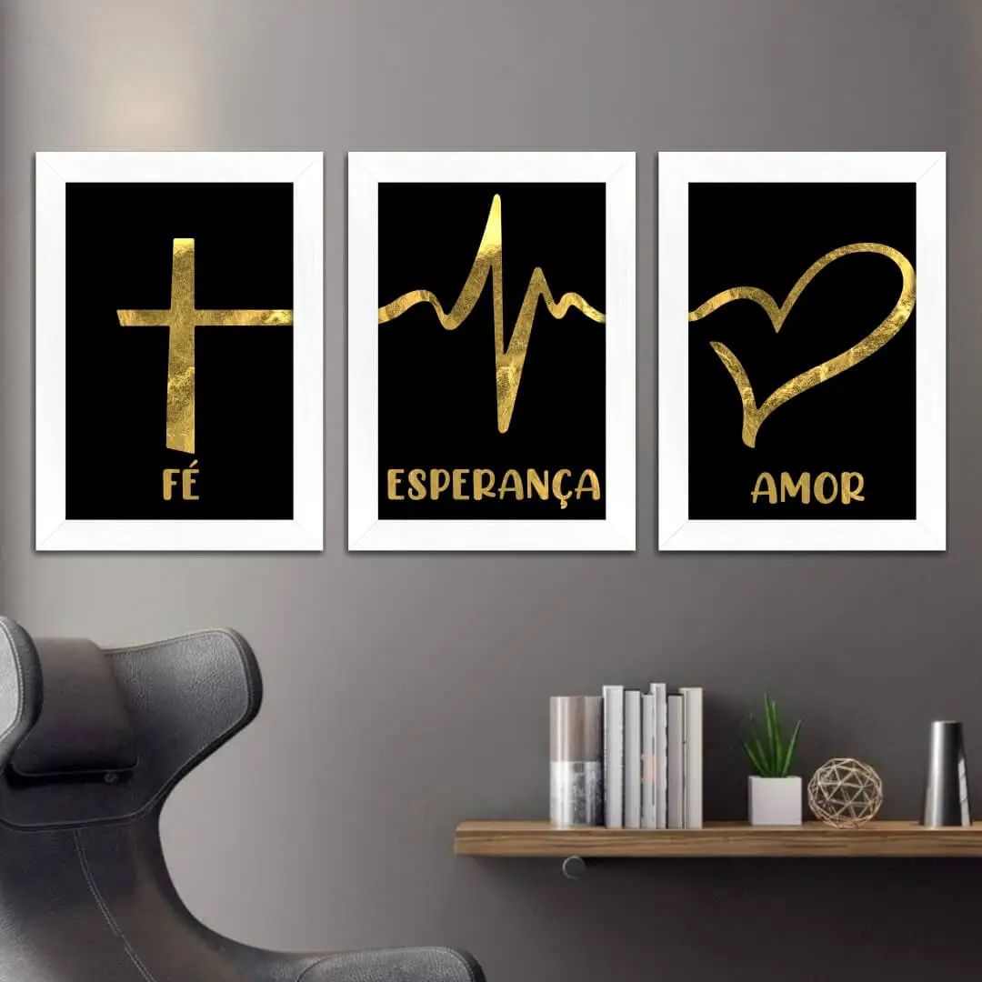 Kit 3 Quadros Fé Amor Esperança - Imagem 2