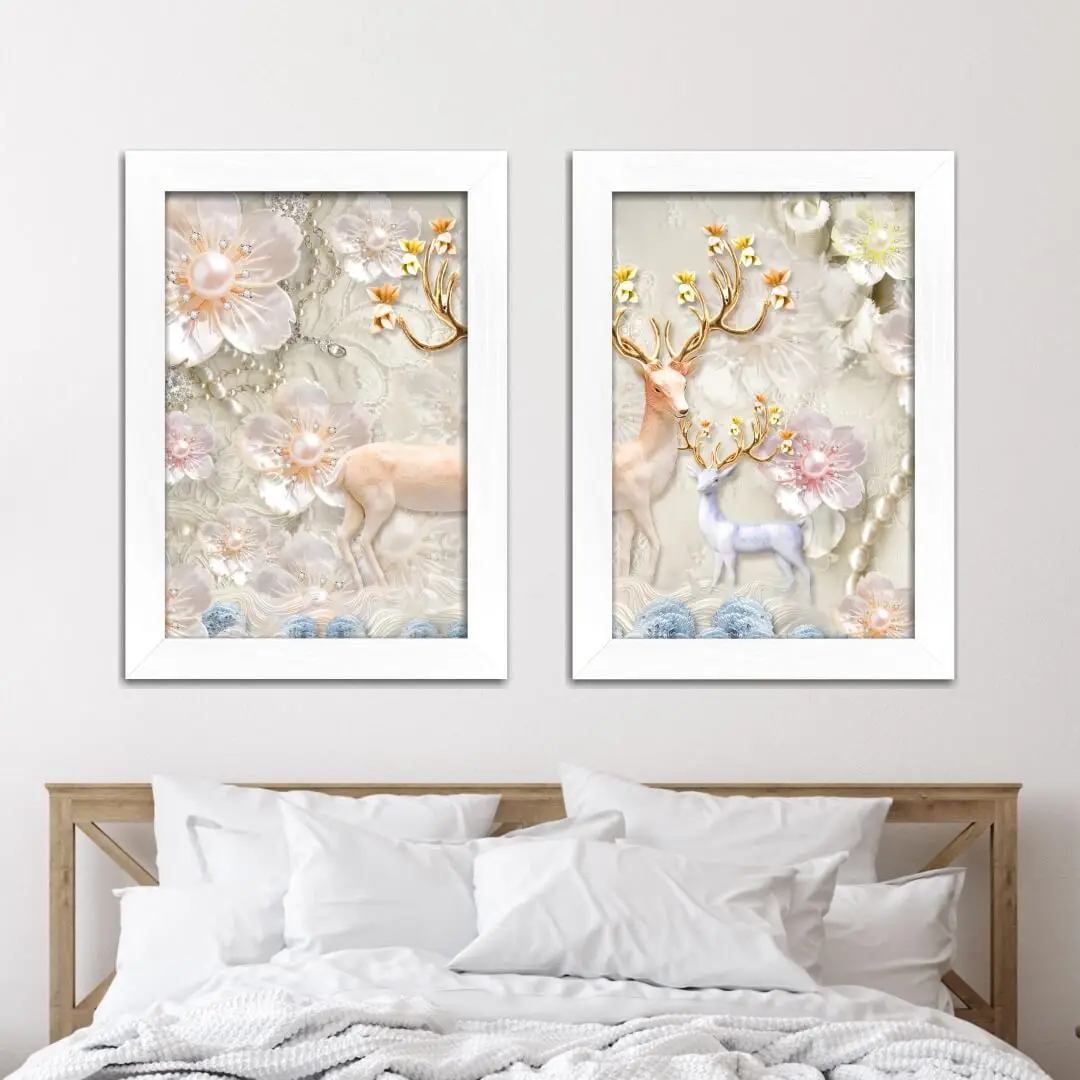 Kit 2 Quadros Florais Veado - Imagem 2
