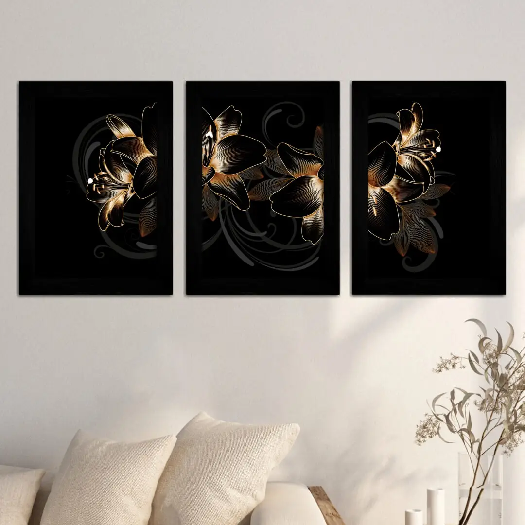 0964 kit 3-Quadros-Florais-Preto