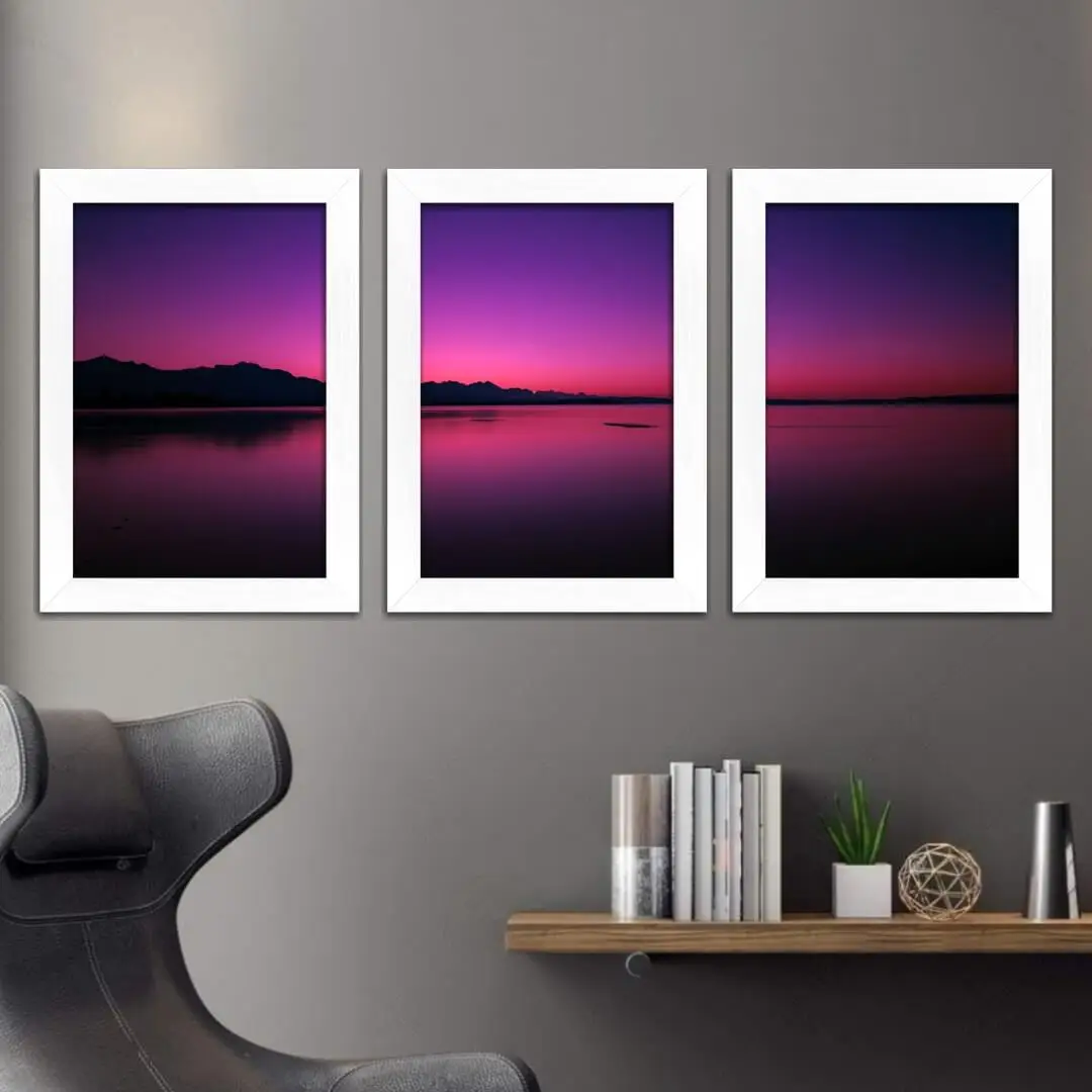 Kit 3 Quadros Por do Sol Roxo - Imagem 2