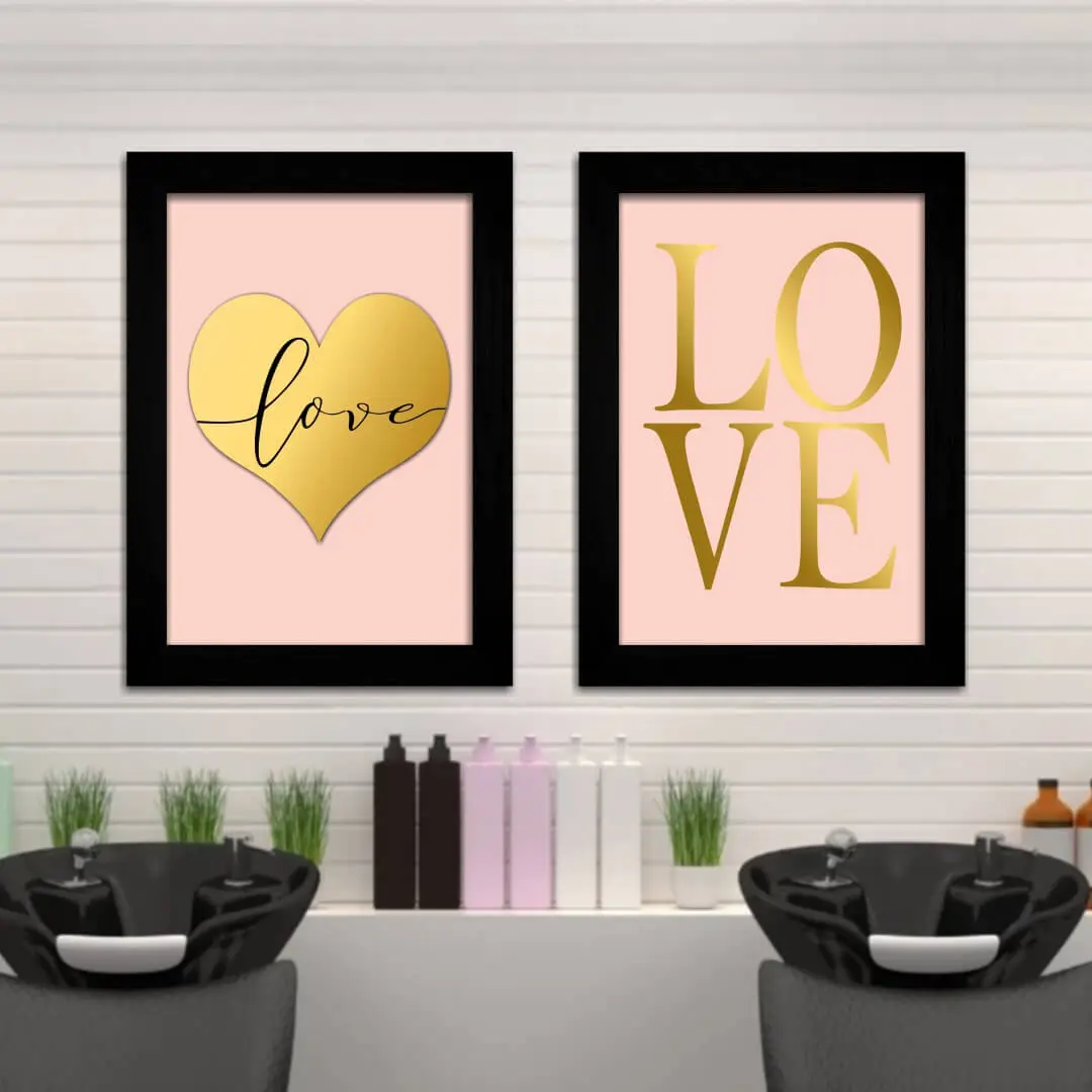 Kit 2 Quadros Frase Amor-Love - Moldura Preta -