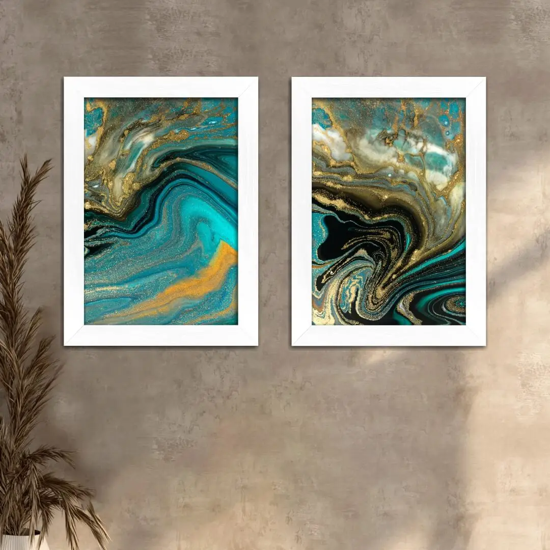 Kit 2 Quadros Abstrato-Verde-Azul - Imagem 2