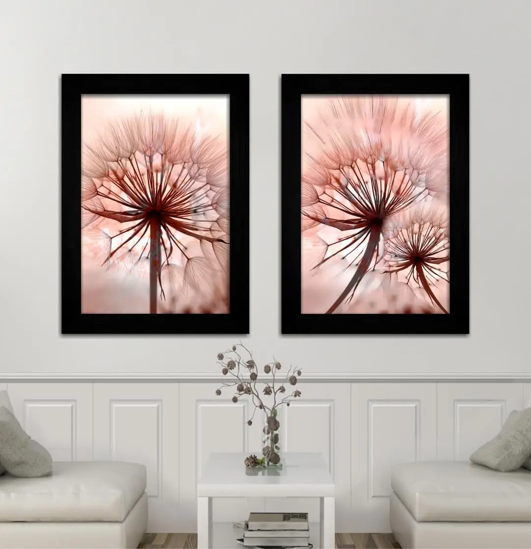 Kit 2 Quadros Dente-de-Leão - Moldura Preta -