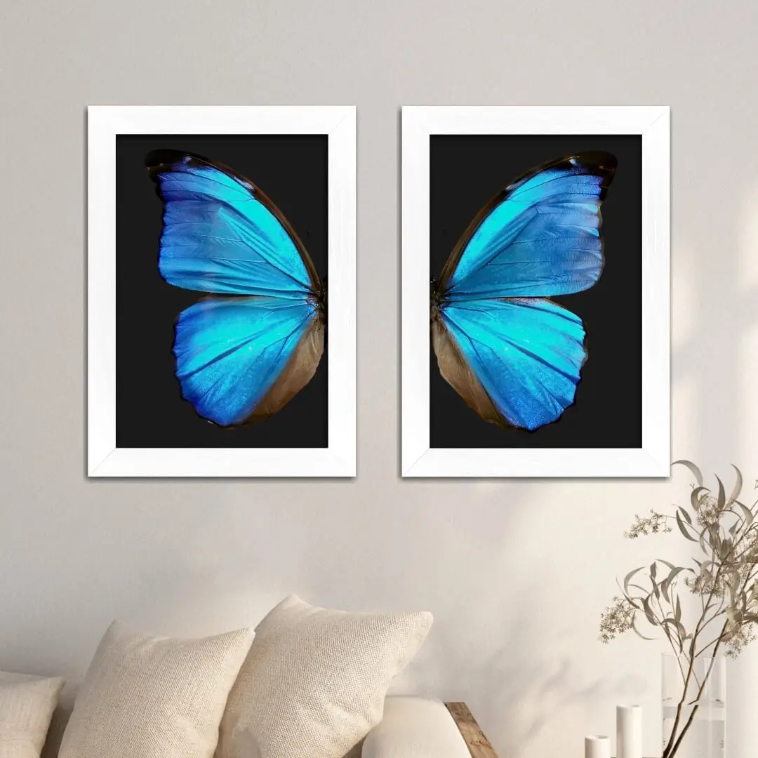 Kit 2 Quadros Borboleta-Azul-Asas - Imagem 2
