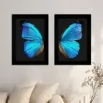 Kit 2 Quadros Borboleta-Azul-Asas - Moldura Preta -