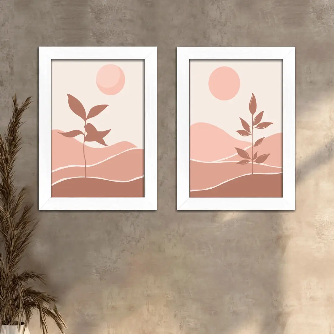 Kit 2 Quadros Paisagem-Abstrata-Salmão - Imagem 2