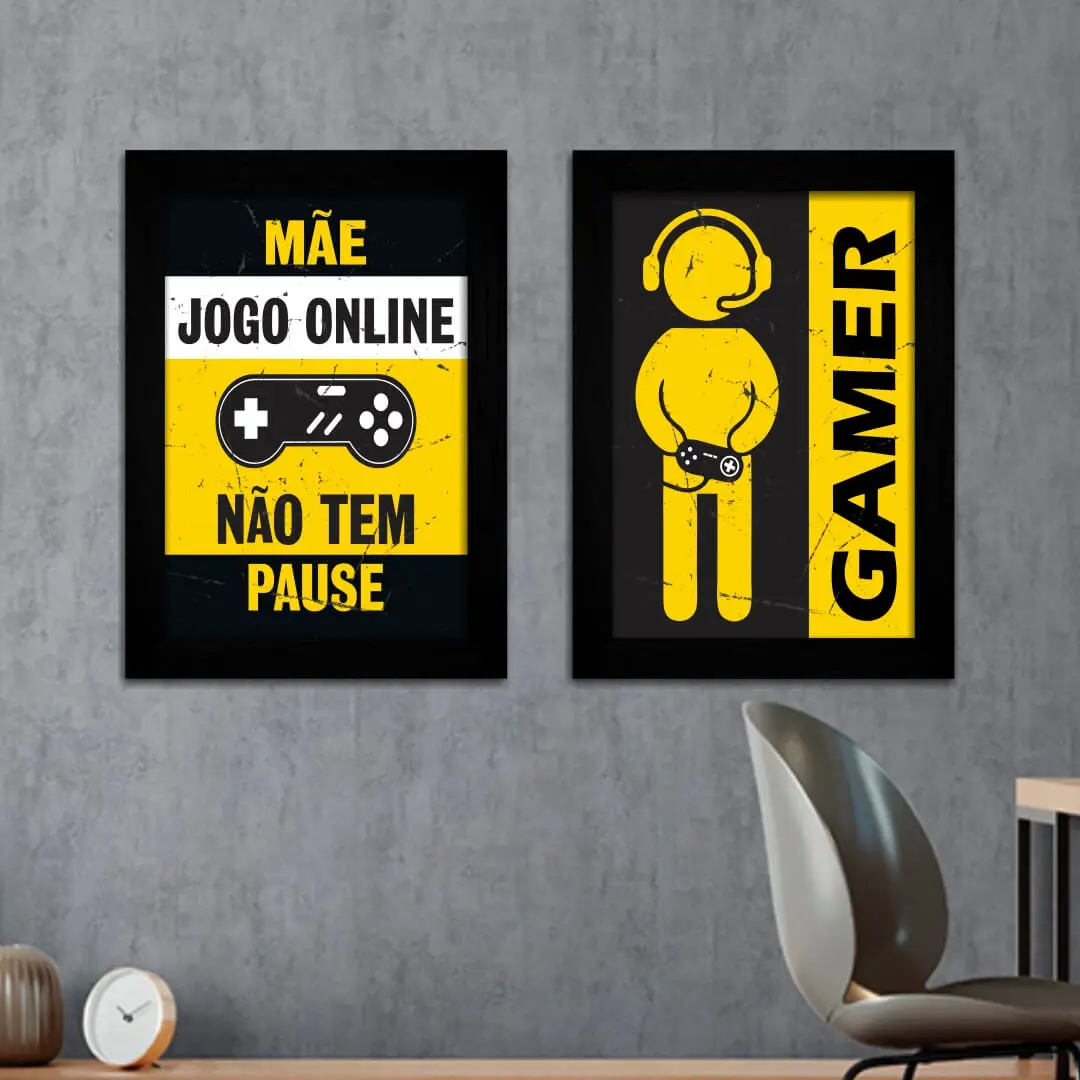 Kit 2 Quadros Jogo-Online - Moldura Preta -