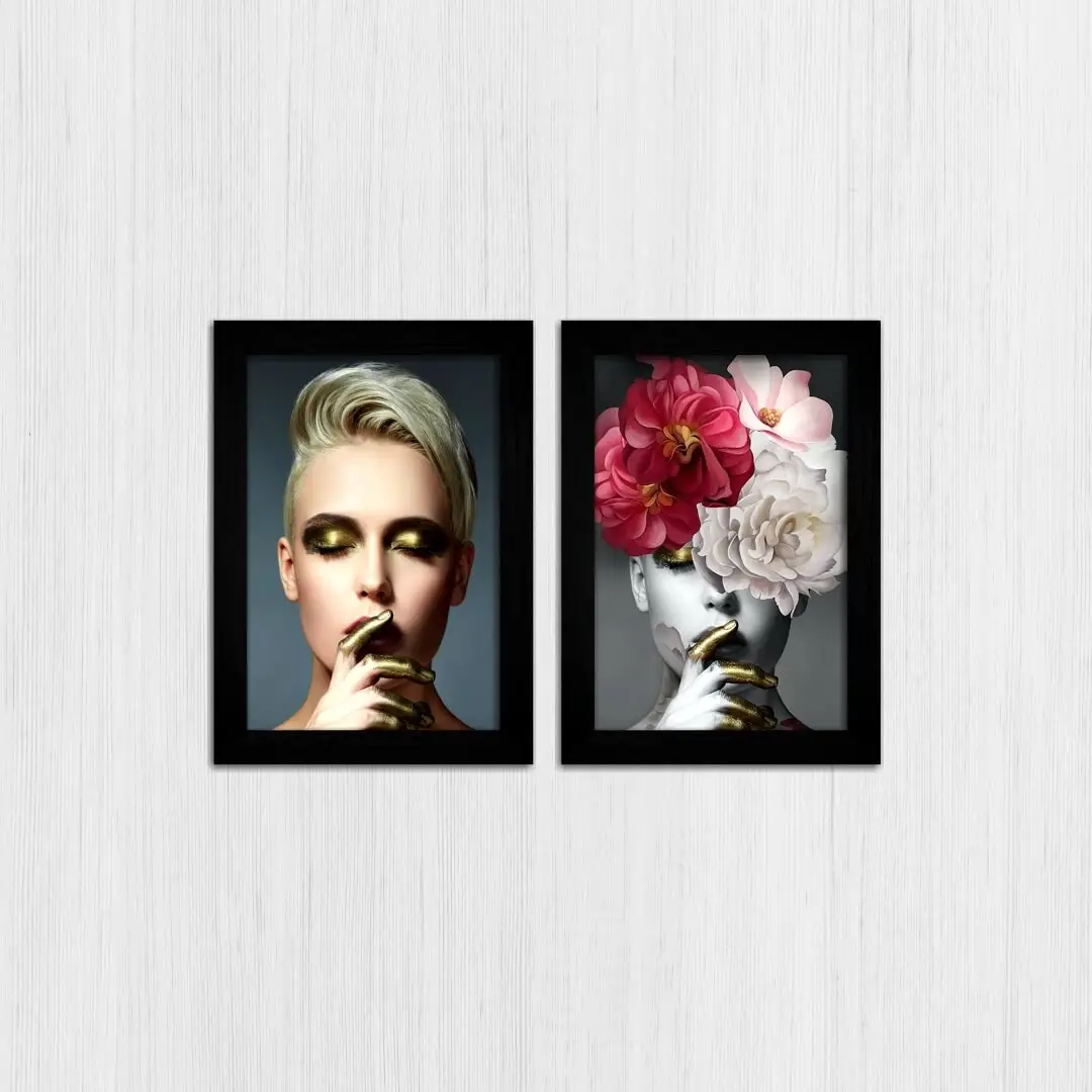 Kit 2 Quadros Mulher-e-Flores - Imagem 3