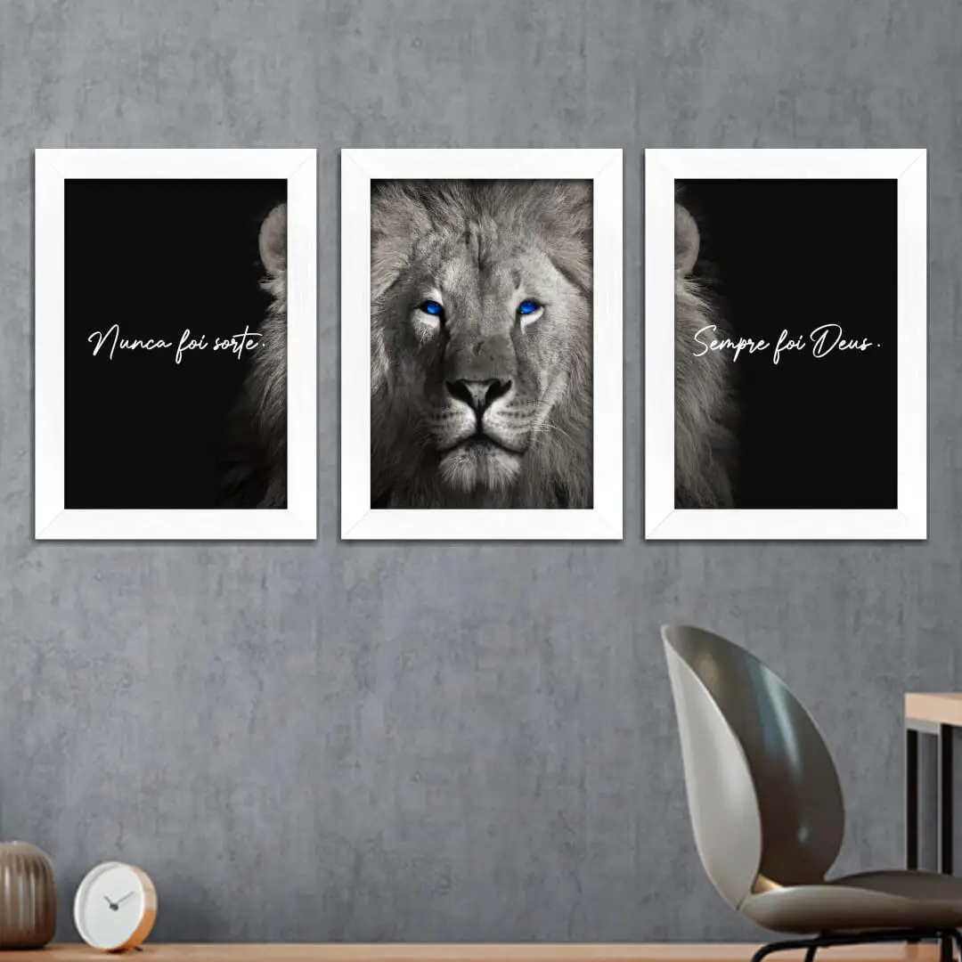 Kit 3 Quadros Leão Nunca foi Sorte - Imagem 2