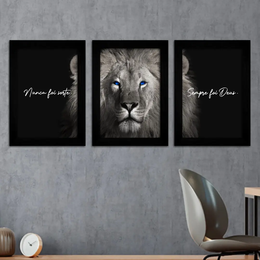 Kit 3 Quadros Leão Nunca foi Sorte - Imagem 1