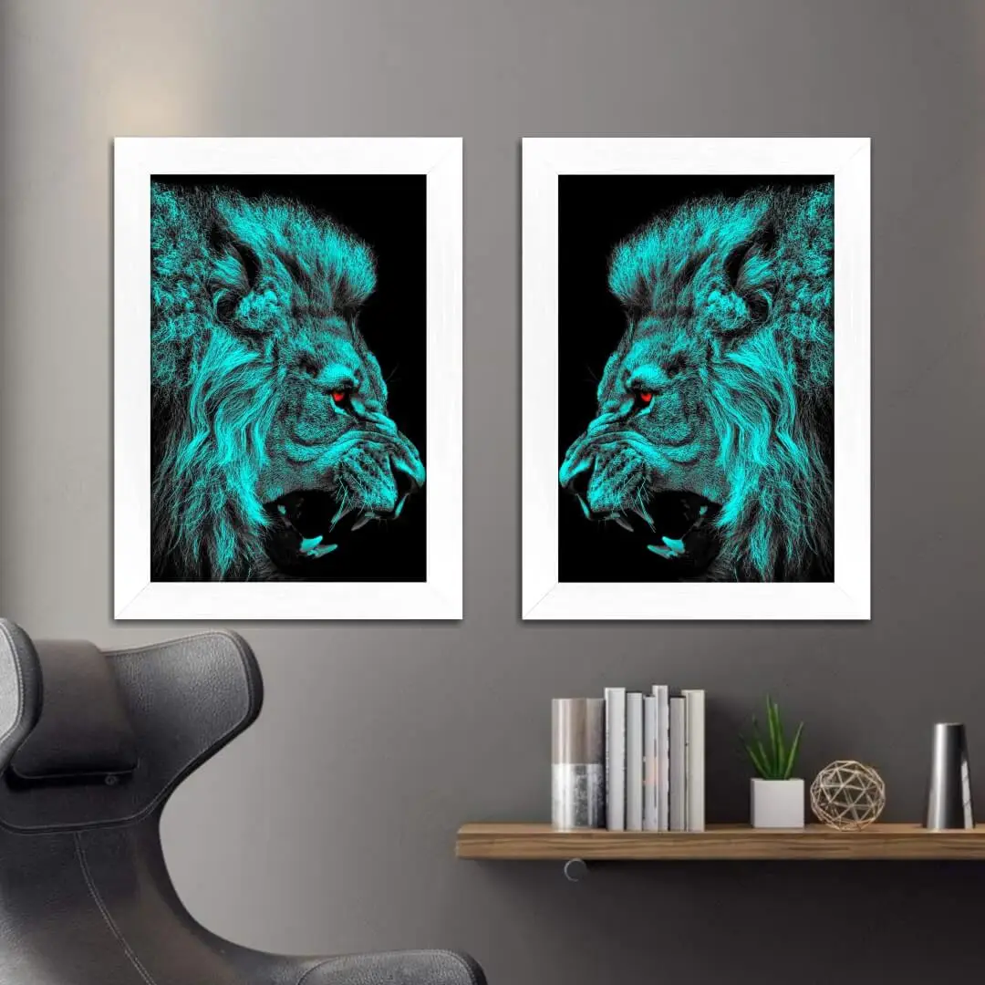 Kit 2 Quadros Leões Azul - Imagem 2