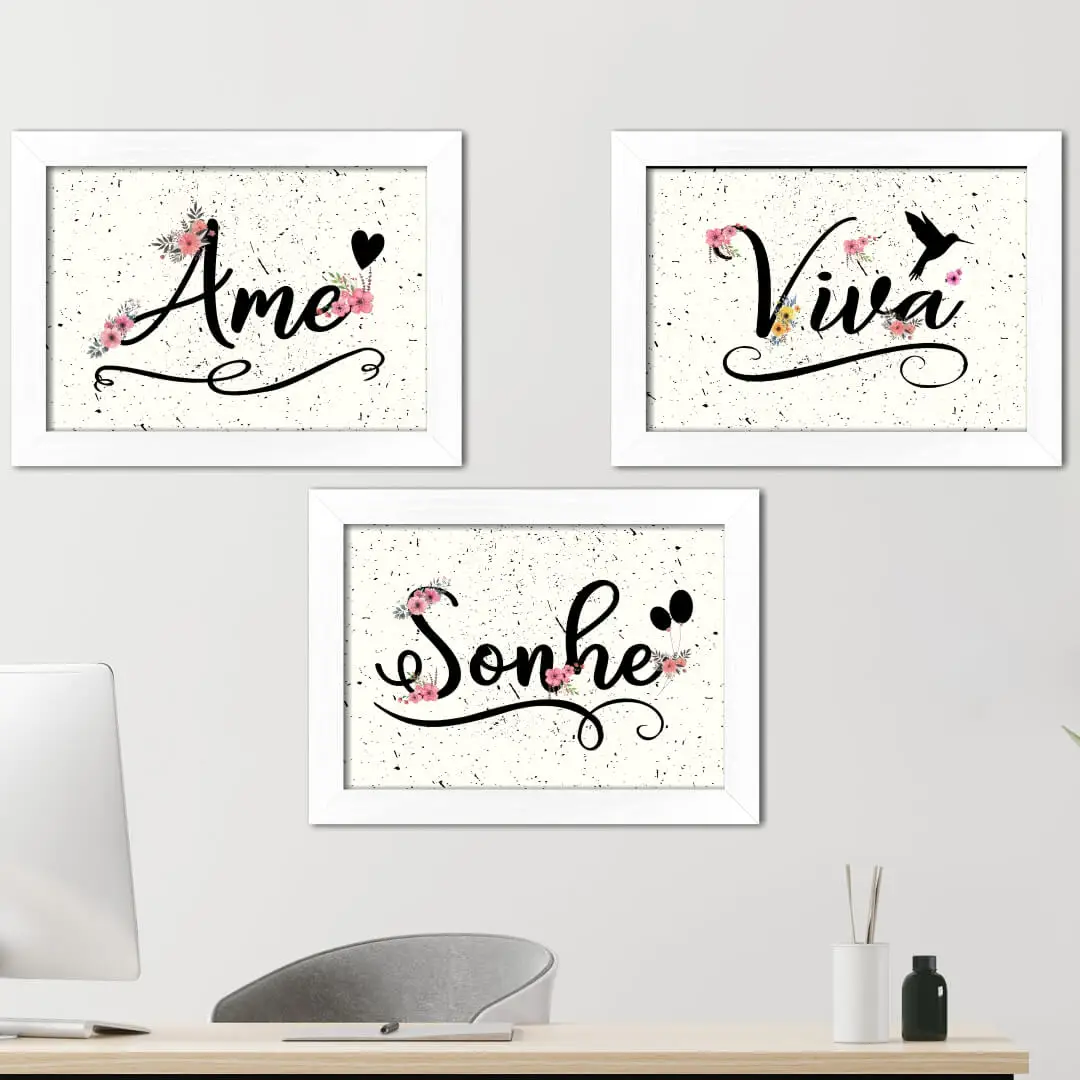 Kit 3 Quadros Frase Viva Sonhe - Imagem 2