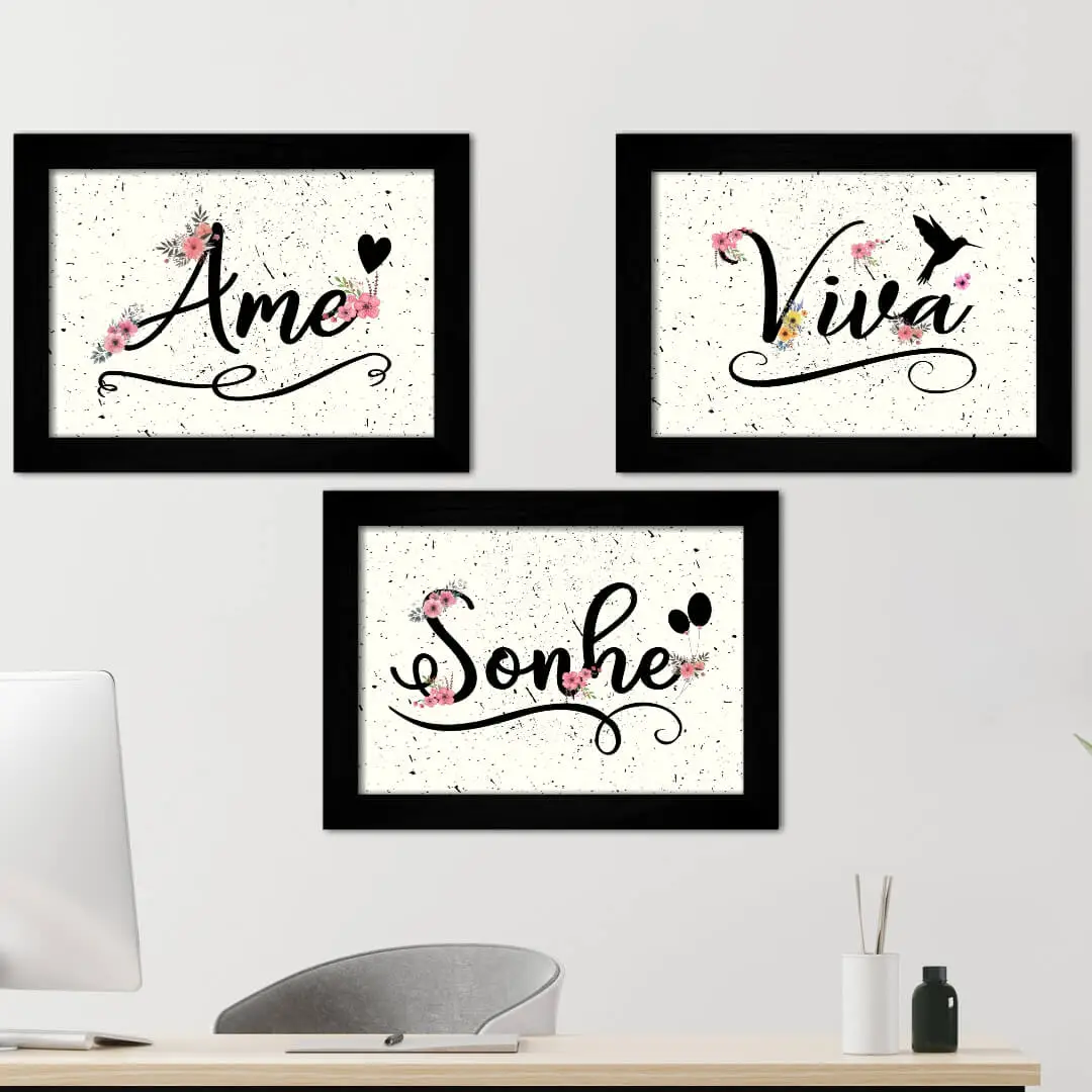 0921 Kit-3-Quadros-Frase-Viva-Sonhe