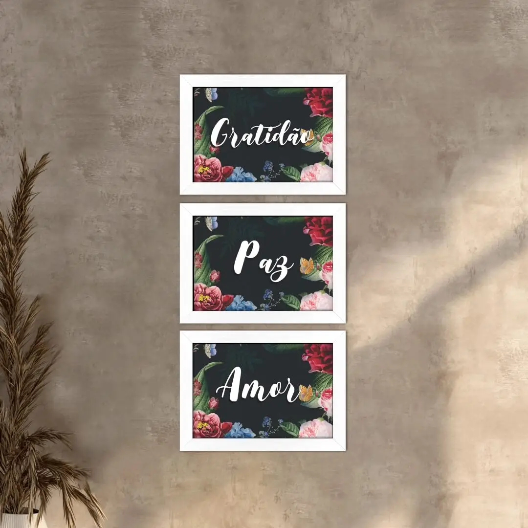 Kit 3 Quadros Frase Gratidão Paz - Imagem 2