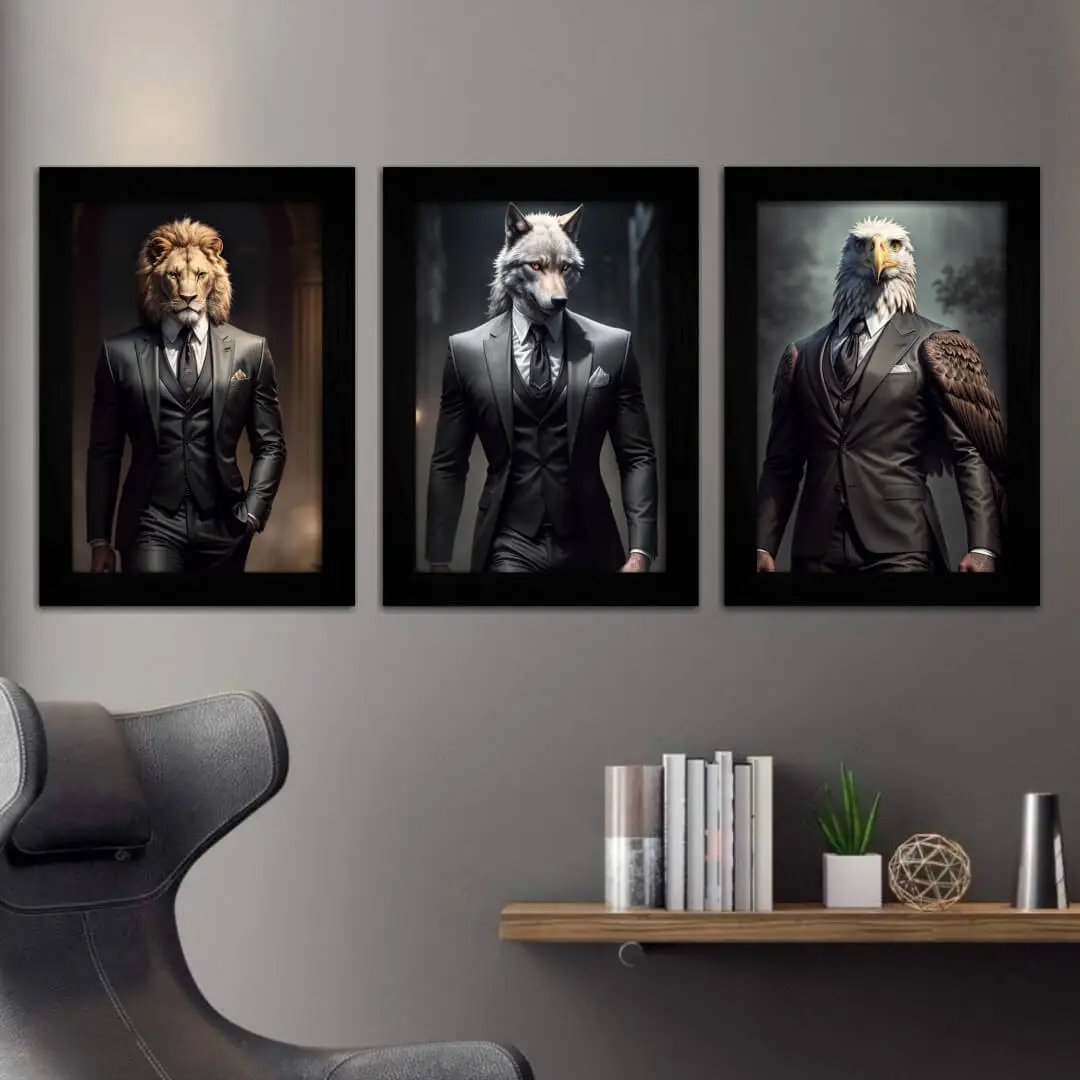 Kit-3-Quadros-Leão-Lobo-Águia