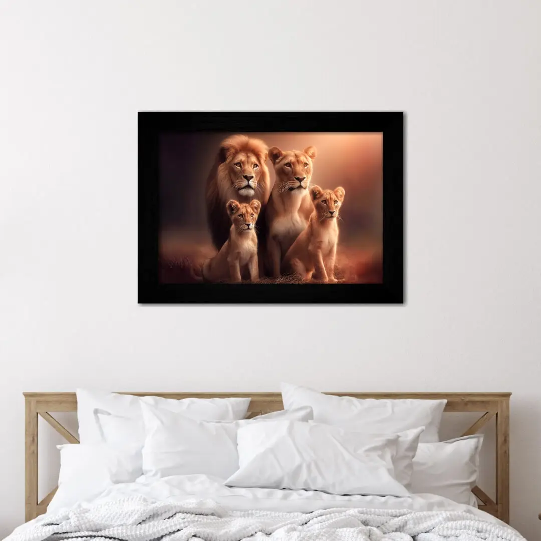 Quadro Decorativo - Leões em Família - Imagem 1