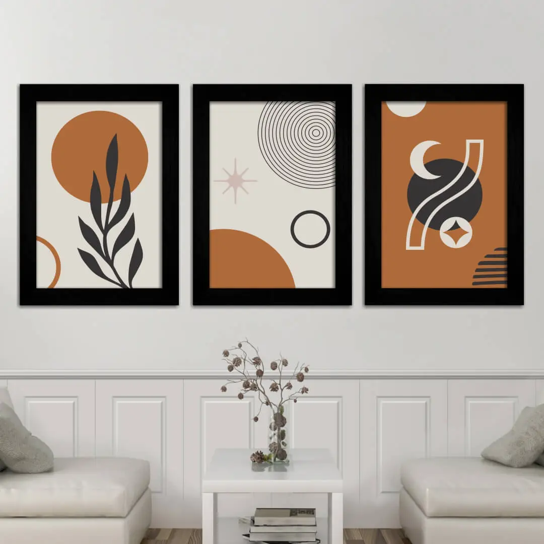 1224 Kit 3 Quadros - Boho Chic Laranja - Imagem 1