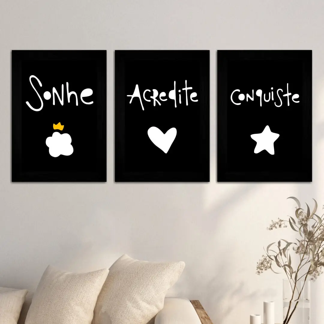 Kit 3 Quadros Frase Sonhe Acredite - Imagem 2