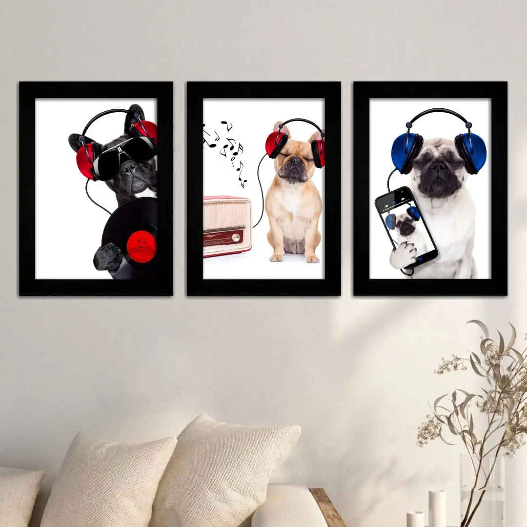 2868 Kit-3-Quadros-Cães-de-HeadPhone