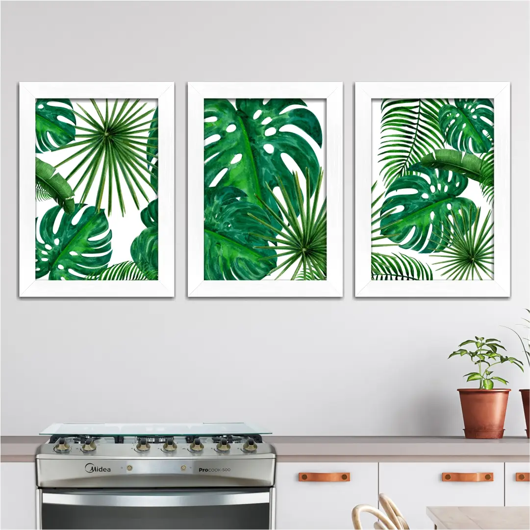 Kit 3 Quadros Florais Plantas Verdes - Imagem 2