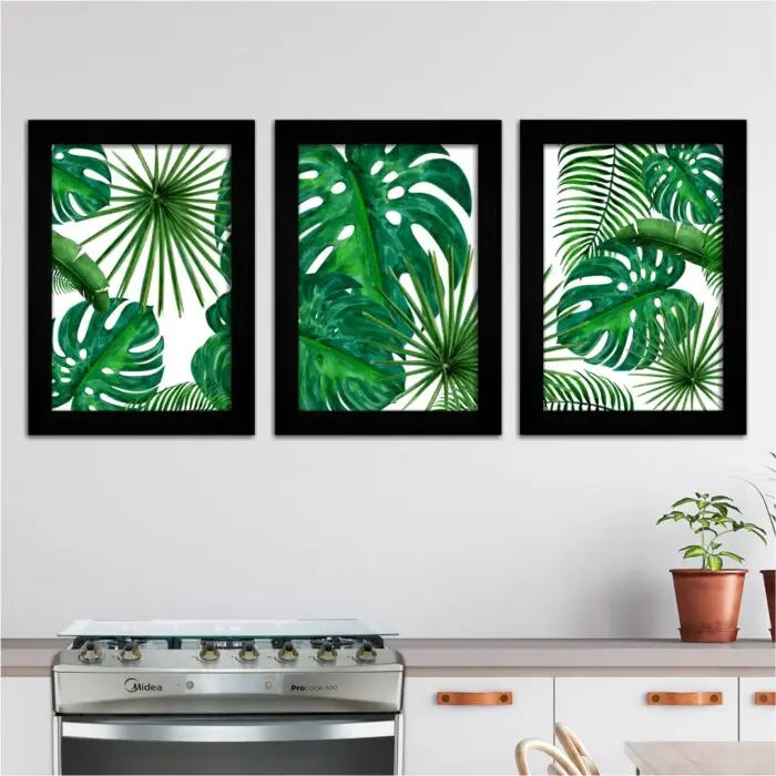Kit-3-Quadros-Florais-Plantas-Verdes