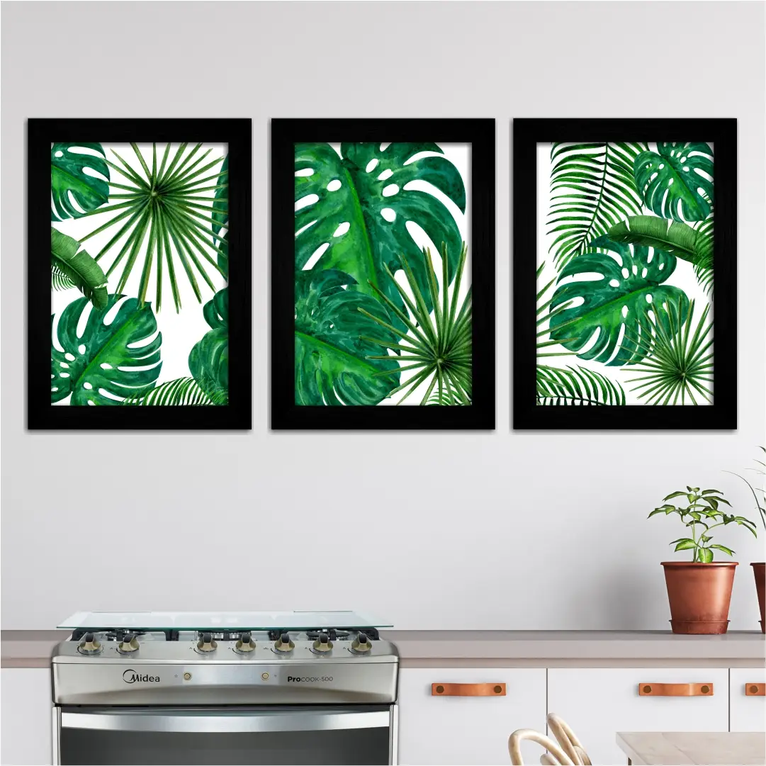 Kit-3-Quadros-Florais-Plantas-Verdes