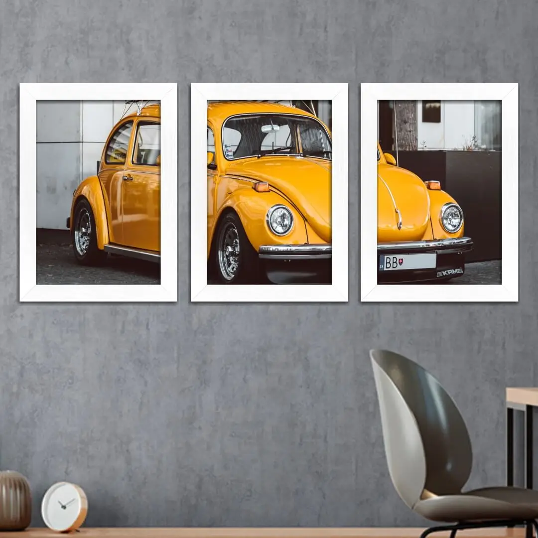 Kit 3 Quadros Fusca Amarelo - Imagem 2