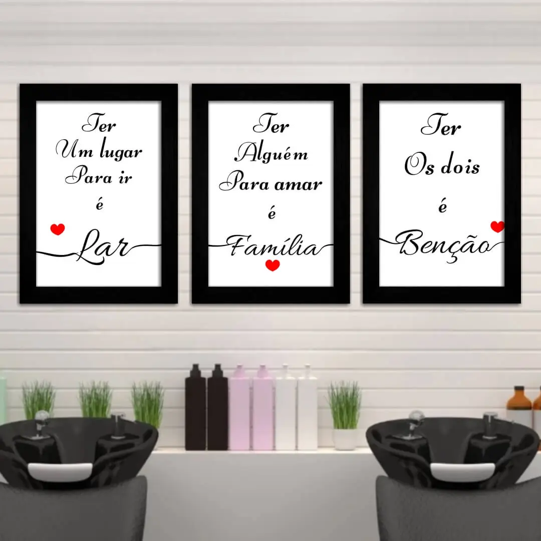 Kit 3 Quadros Frase Lar Familia Gratidão - Imagem 2