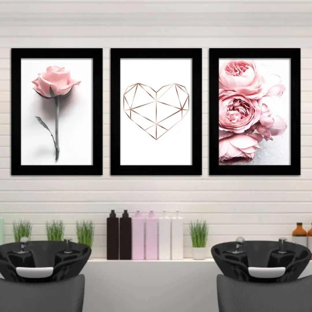 Kit 3 Quadros Floridos Coração - Imagem 2