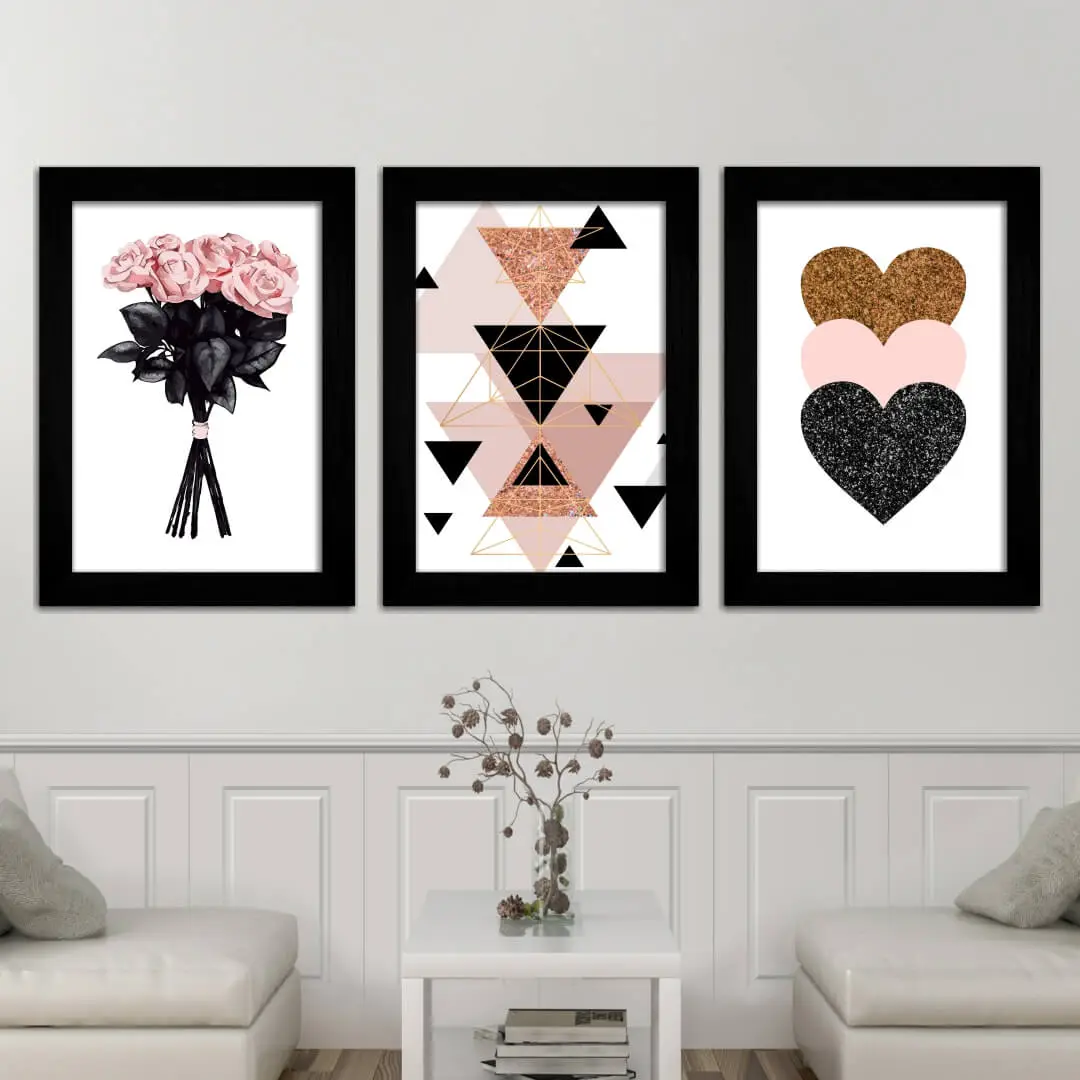 Kit 3 Quadros Boho Chic Rosa - Imagem 2