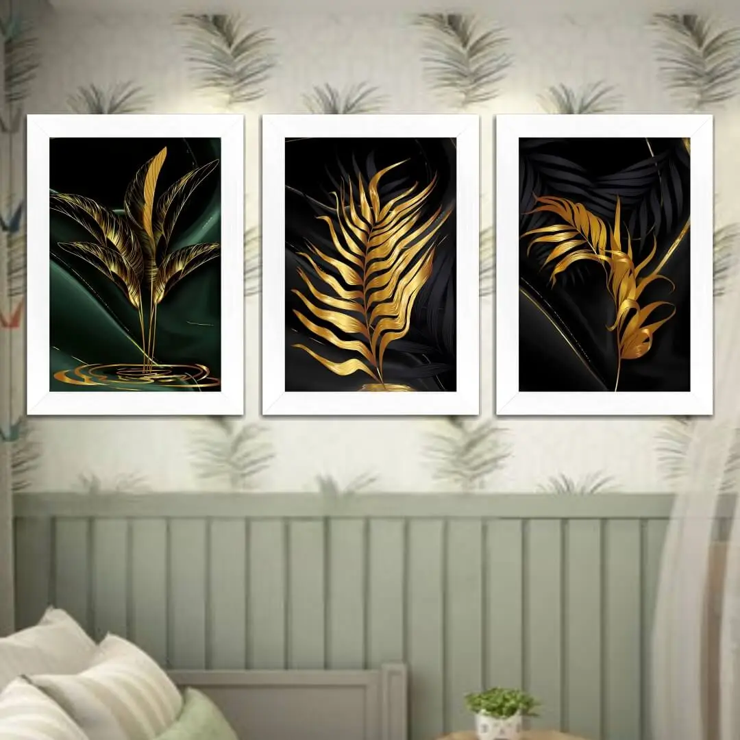 Kit 3 Quadros Florais de Ouro - Imagem 2