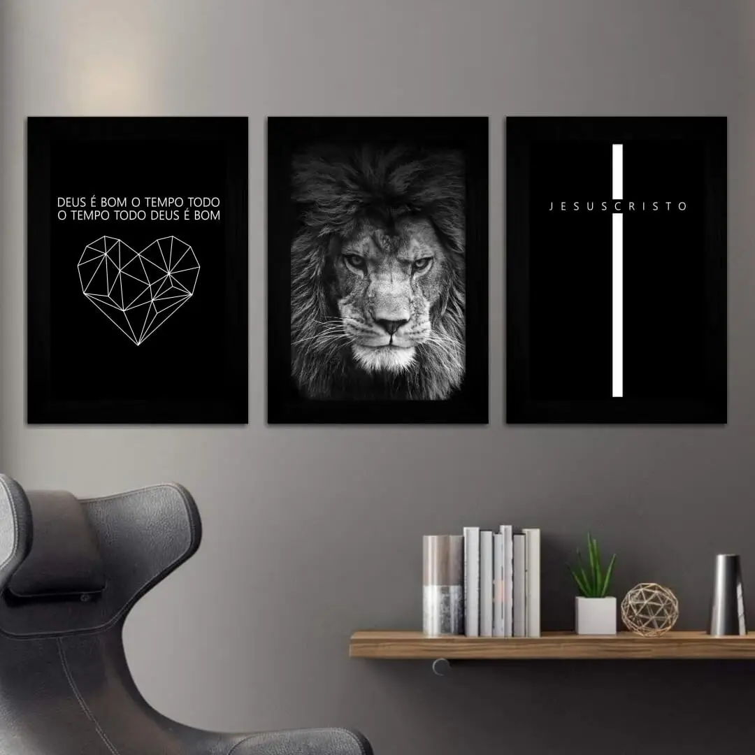 3522 Kit-3-Quadros-Frase-Leão