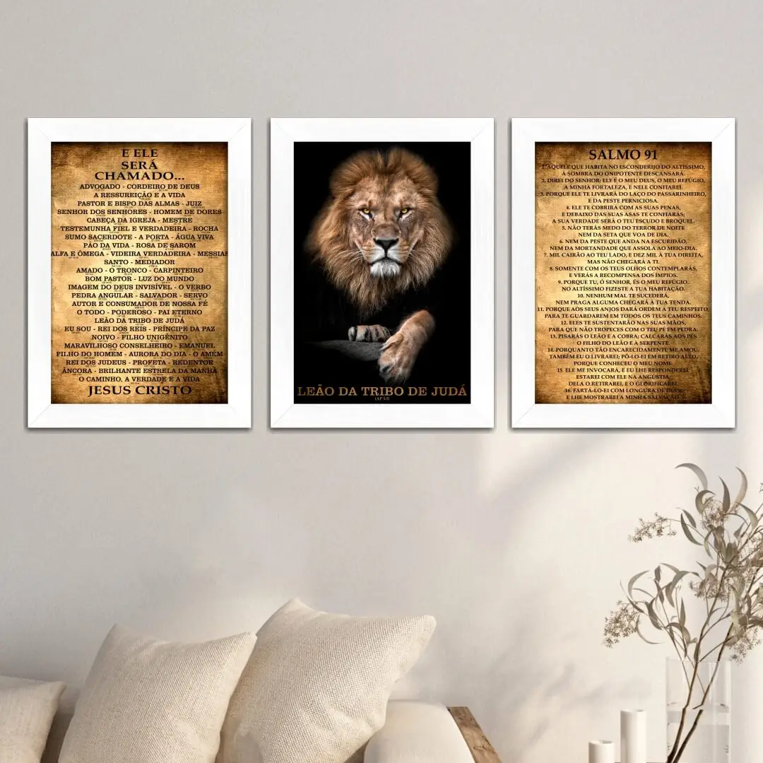 Kit 3 Quadros - Leão de Judá Salmos - Imagem 2