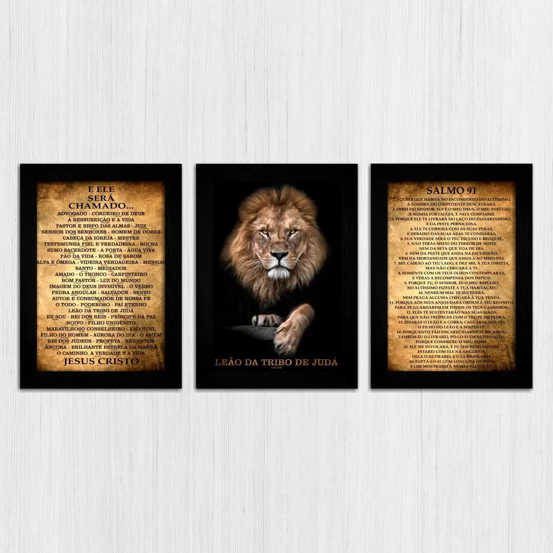 Kit 3 Quadros - Leão de Judá Salmos - Imagem 3