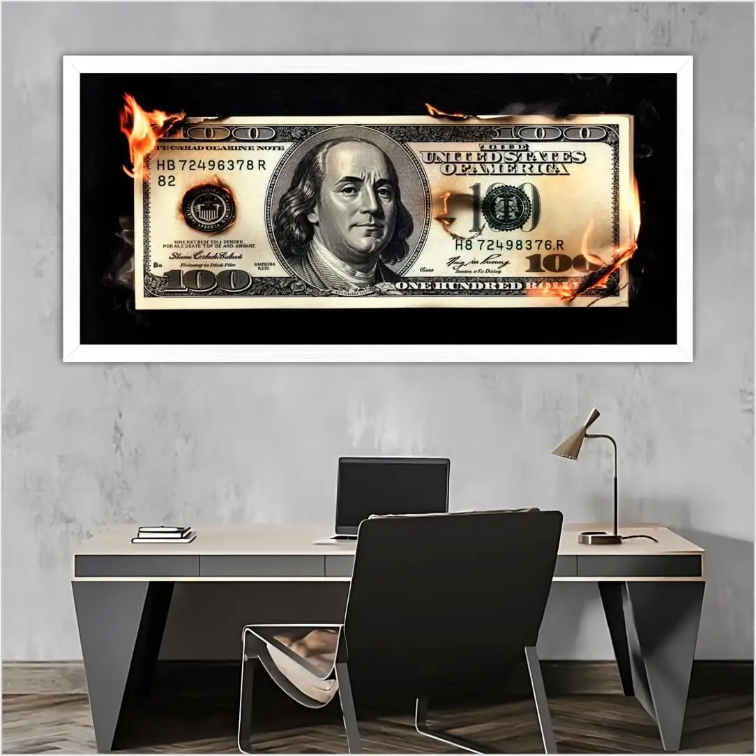 1251-P Quadro Decorativo Dólar Queimando - Modelo Panorâmico - Imagem 1