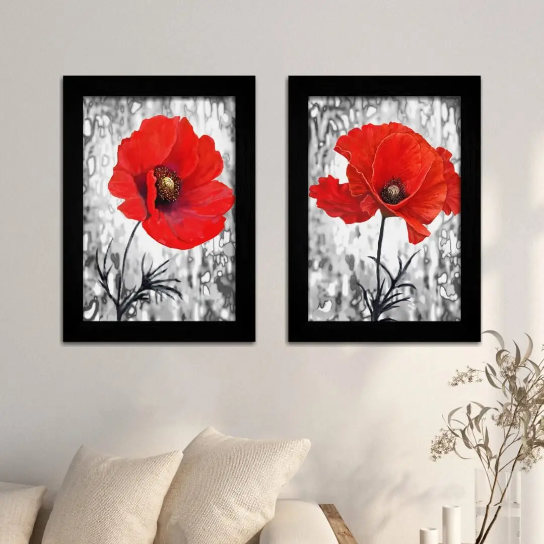 Kit 2 Quadros Branco e Vermelho Rosas - Imagem 2