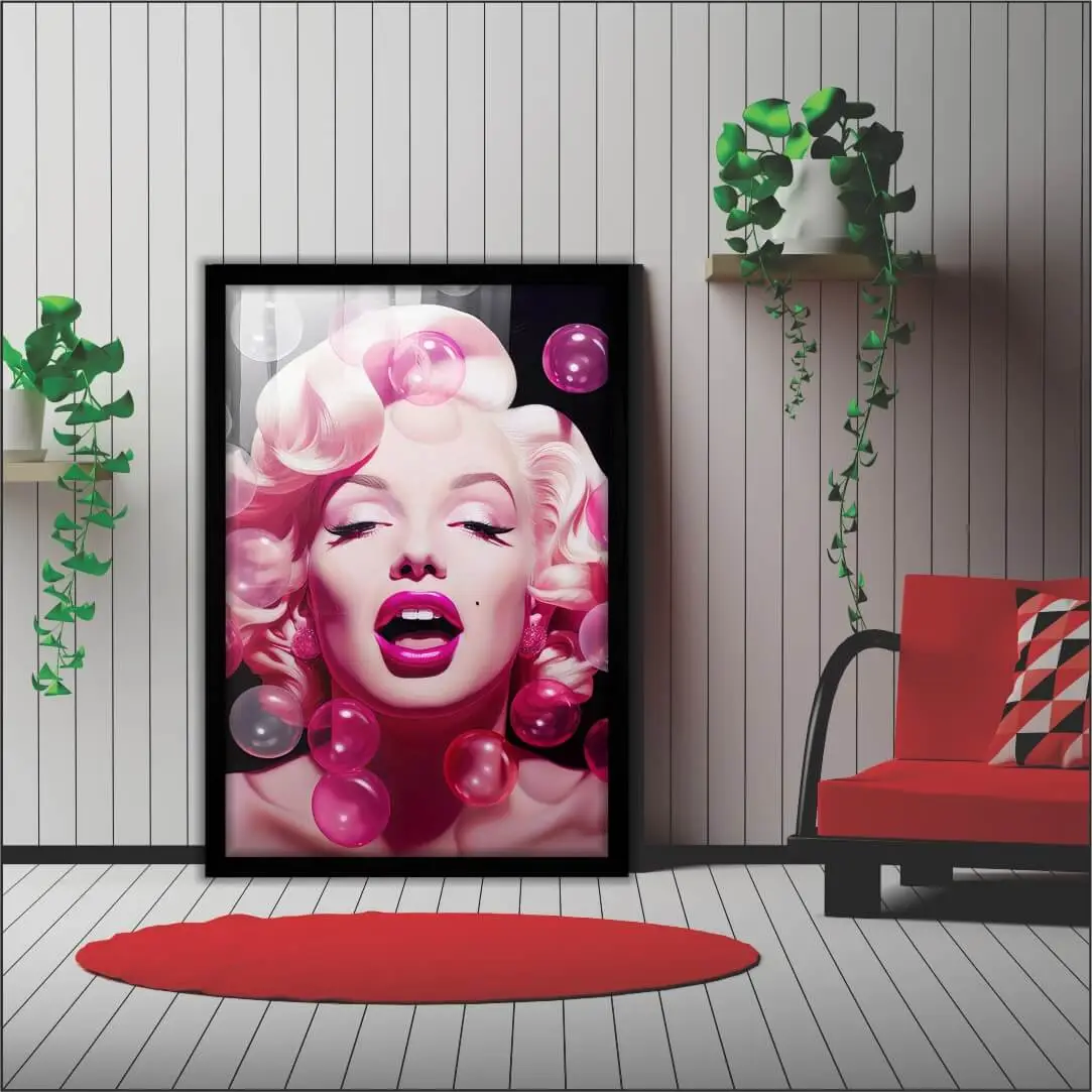 1333 MODESTA PRETA Quadro-Decorativo-Monroe-Bolhas-Rosas-Big's