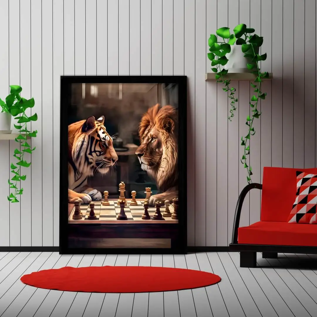 1338 MODESTA PRETA Quadro-Decorativo-Leão-e-Tigre-Big's