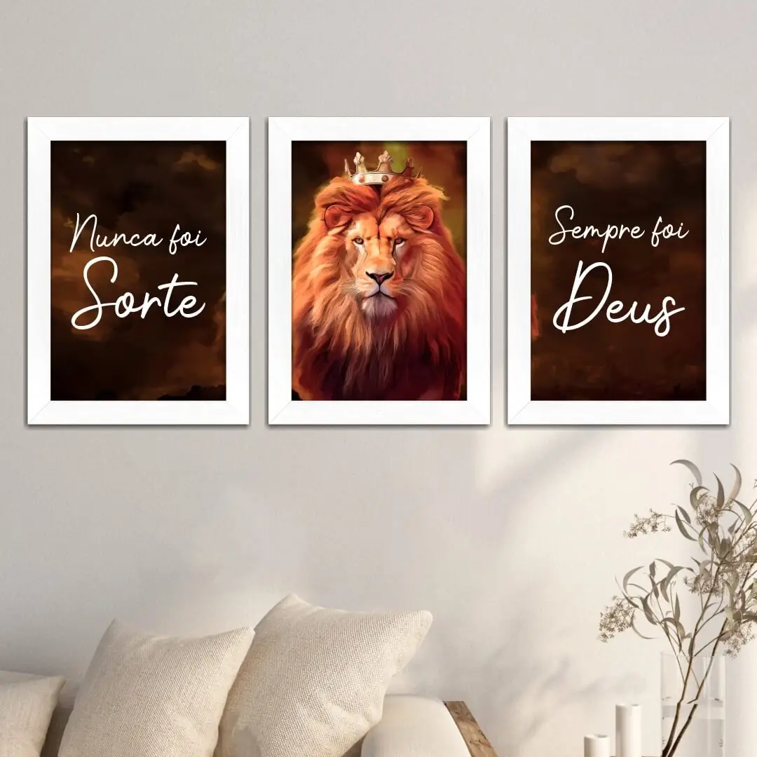 Kit 3 Quadros - Leão Rei Nunca foi Sorte - Imagem 2
