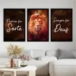 Quadro Decorativo Leão Coroa Nunca foi Sorte - Kit 3 Modelo Big's