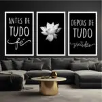Quadro Decorativo Antes de tudo Fé Preto - Kit 3 Modelo Big's