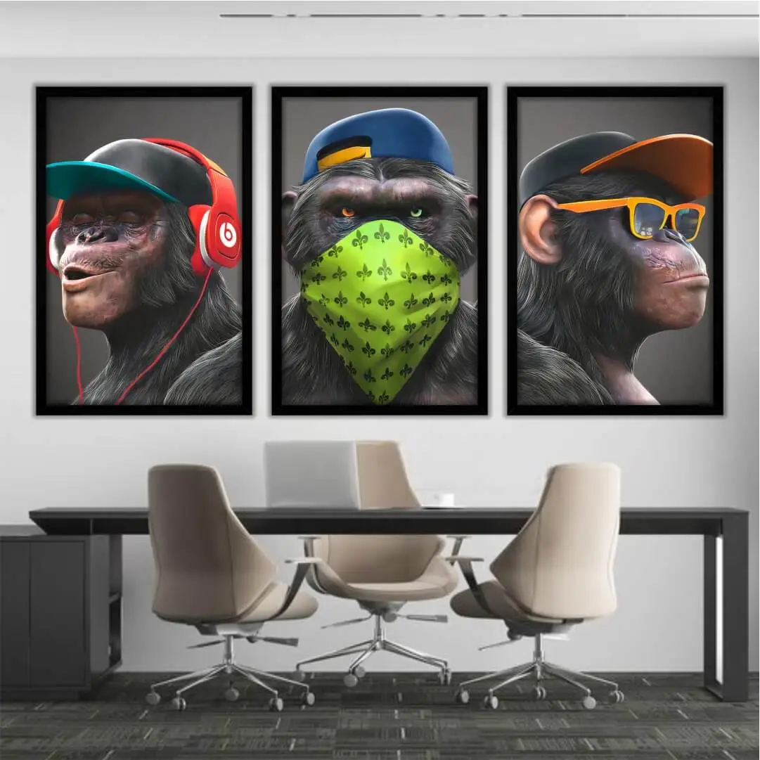 Quadro Decorativo Gangue de Macacos - Kit 3 Modelo Big's - Imagem 1